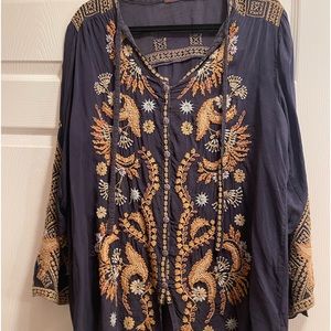 Johnny Was long sleeve dark blue blouse